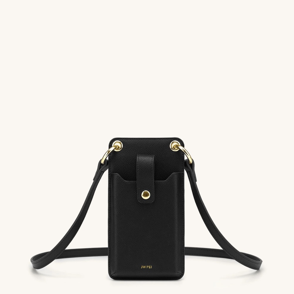 QUINN PHONE BAG - BLACK GRAINED VEGAN LEATHER